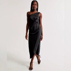 *Never Worn* A&F One Shoulder Satin Knotted Midi Dress, S